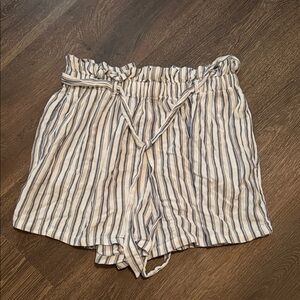 Hollister High Waist Striped Shorts - White with Blue and Cream stripes
